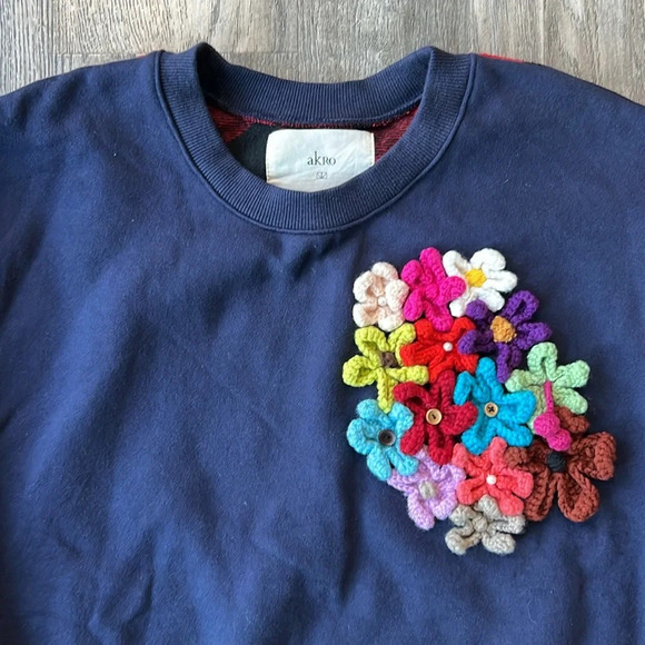 Akro Sweater Blue Knit Crewneck Long Sleeve Sweater Size Small Pullover - Picture 3 of 8